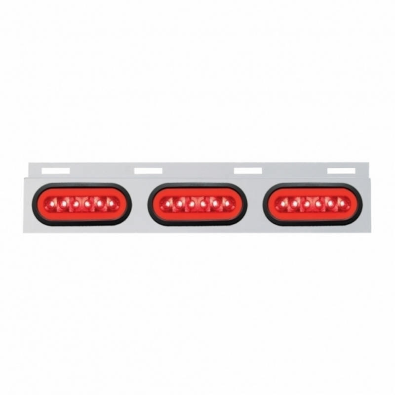 United Pacific Stainless Top Mud Flap Bracket With 3X 22 LED 6" Oval GloLight & Grommets Red LED/Red Lens (Each) 63818