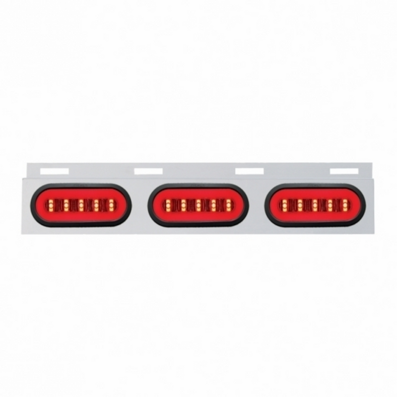 United Pacific Stainless Top Mud Flap Bracket With 3X 22 LED 6" Oval GloLight & Grommet Red LED/Clear Lens (Each) 63819