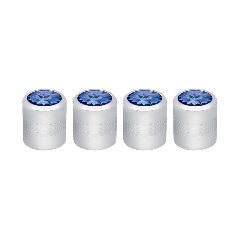 United Pacific Chrome Round Valve Caps With Blue Crystal (4-Pack) 70055