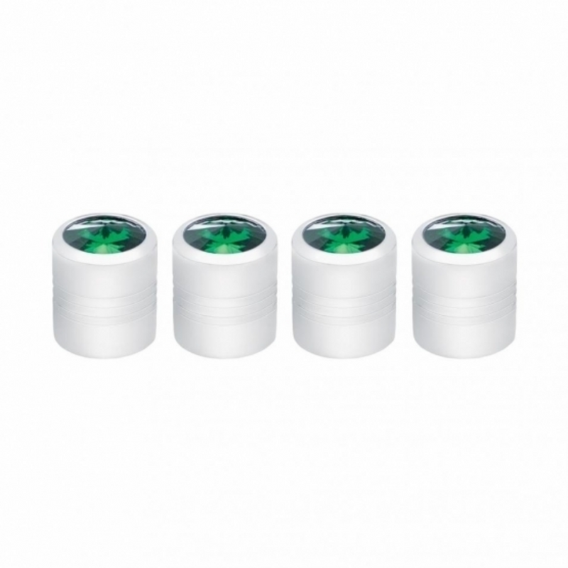United Pacific Chrome Round Valve Caps With Green Crystal (4-Pack) 70056