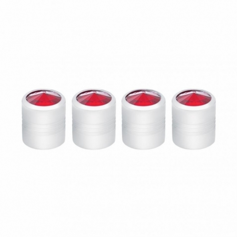 United Pacific Chrome Round Valve Caps With Red Crystal (4-Pack) 70059