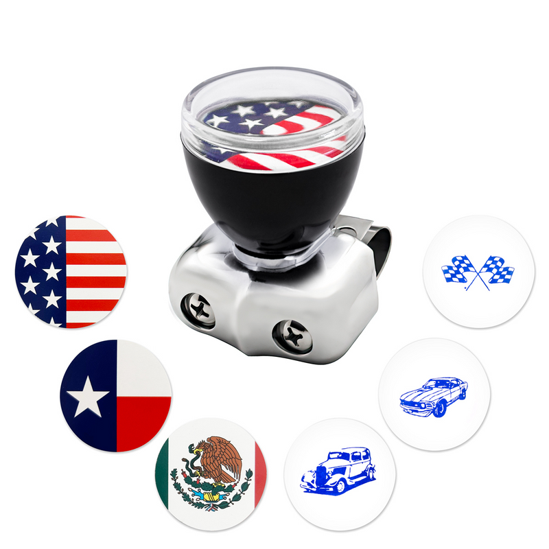 United Pacific Vintage Steering Wheel Spinner With Clear Removable Top & Additional Flag Inserts 70109