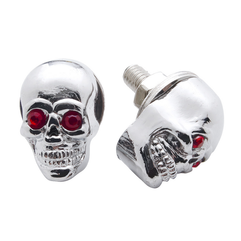 United Pacific Chrome Skull With Jewel Eyes License Plate Fastener (2-Pack) 70315