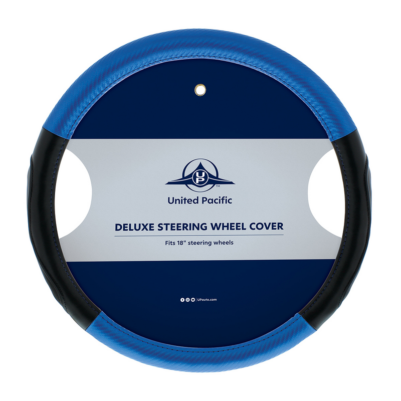 United Pacific 18" Carbon Fiber Pattern Steering Wheel Cover Blue Stitching 70408
