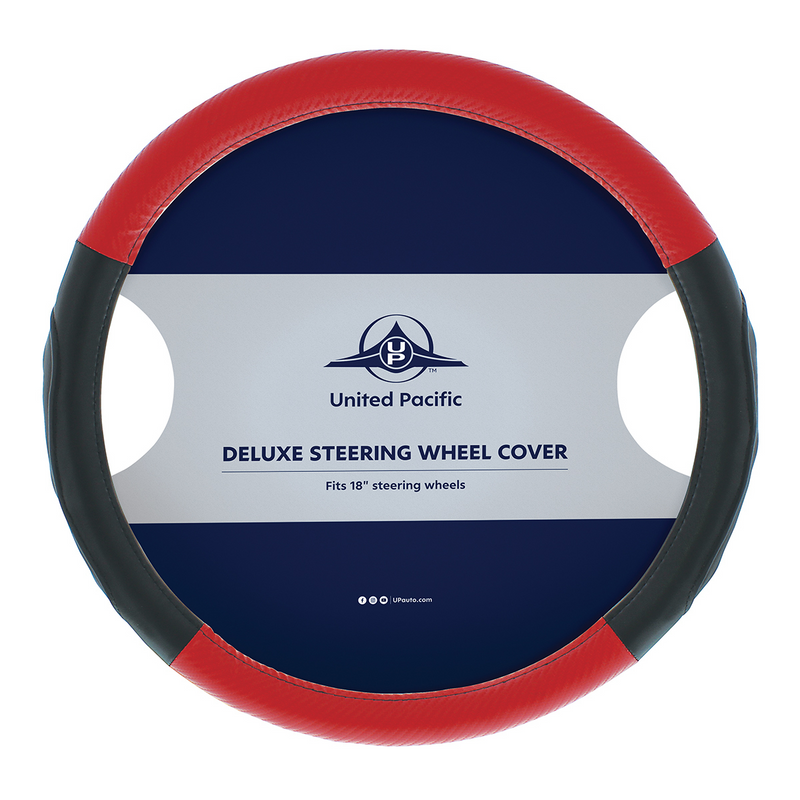 United Pacific 18" Carbon Fiber Pattern Steering Wheel Cover Red Stitching 70409