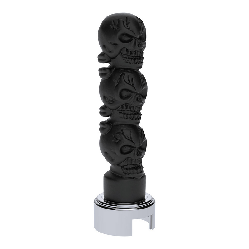 United Pacific Thread-On 3-Skull Gearshift Knob With Adapter For Eaton-Fuller 13/15/18 Speed Shifter-Matte Black 70549