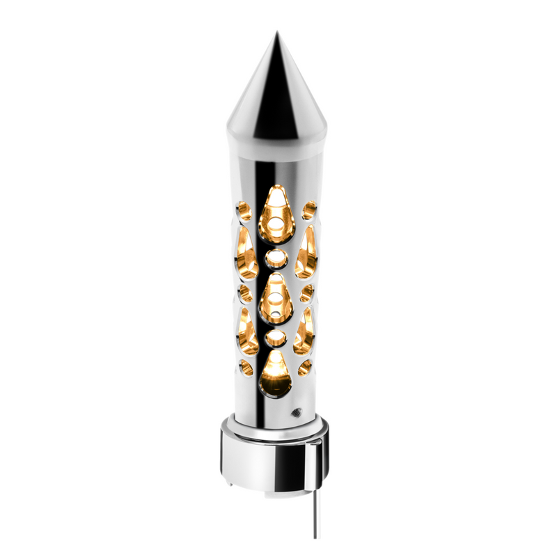 United Pacific Brooklyn Style Spike Gearshift Knob With LED 9/10 Speed Adapter Chrome/Amber LED 70736