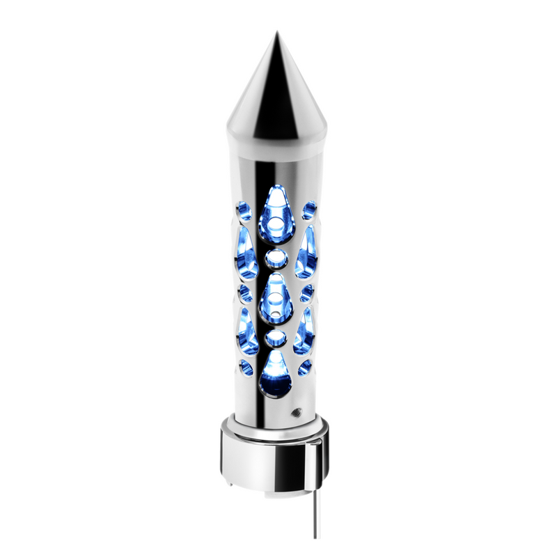 United Pacific Brooklyn Style Spike Gearshift Knob With LED 9/10 Speed Adapter Chrome/Blue LED 70738