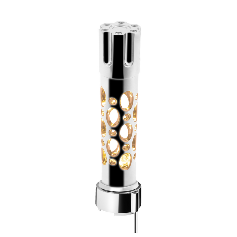 United Pacific Austin Style Gun Cylinder Gearshift Knob With LED 9/10 Speed Adapter Chrome/Amber LED 70740