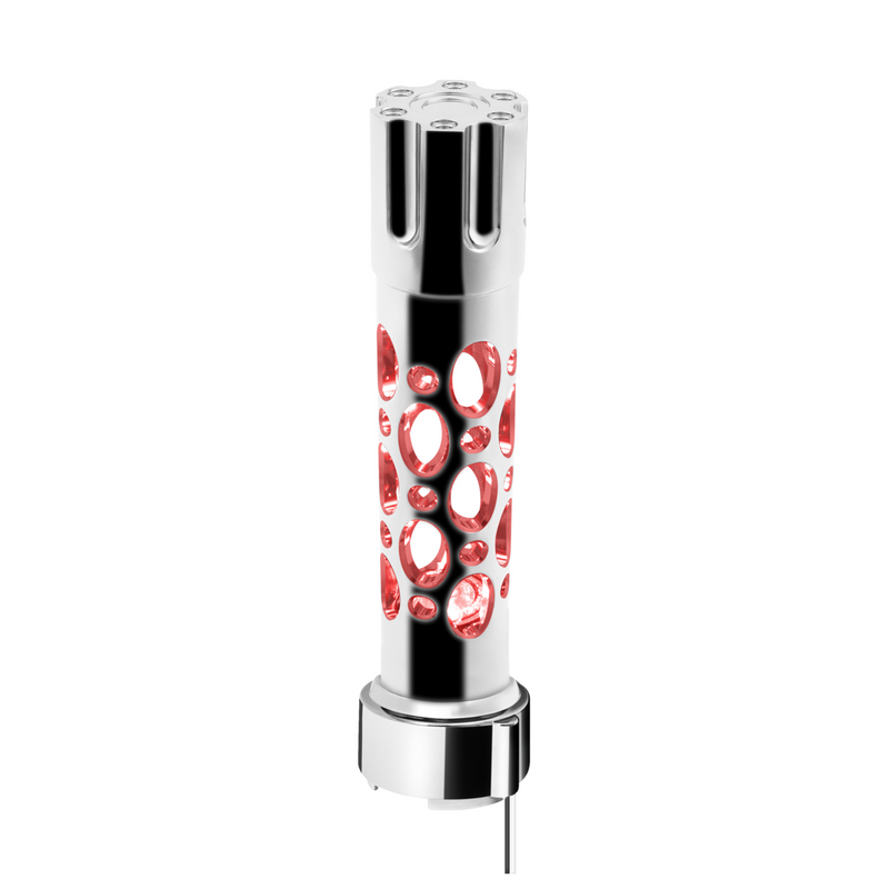 United Pacific Austin Style Gun Cylinder Gearshift Knob With LED 9/10 Speed Adapter Chrome/Red LED 70741