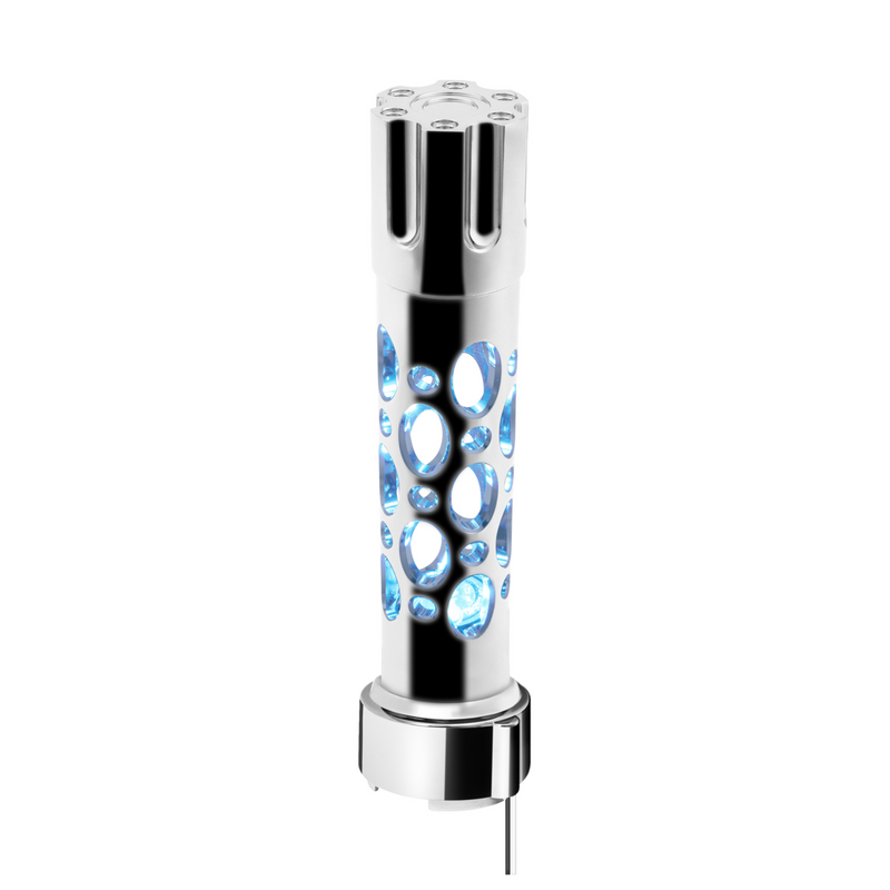 United Pacific Austin Style Gun Cylinder Gearshift Knob With LED 9/10 Speed Adapter Chrome/Blue LED 70742