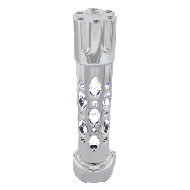 United Pacific Austin Style Gun Cylinder Gearshift Knob With LED 9/10 Speed Adapter Chrome/White LED 70743