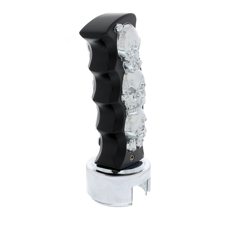 United Pacific Skulls Pistol Grip Gearshift Knob With 13/15/18 Speed Adapter Black/Chrome 70744