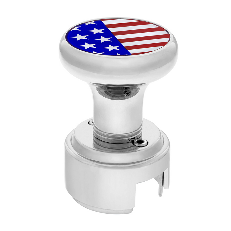United Pacific Thread-On Gearshift Knob With 13/15/18 Speed Adapter & USA Flag Sticker Chrome 70792