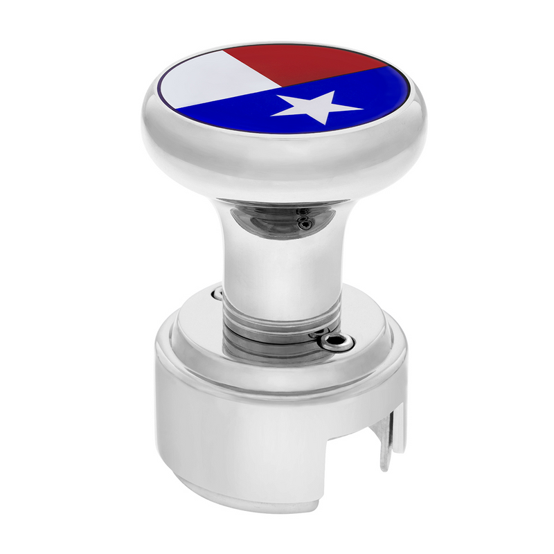 United Pacific Thread-On Gearshift Knob With 13/15/18 Speed Adapter & Texas Flag Sticker Chrome 70793