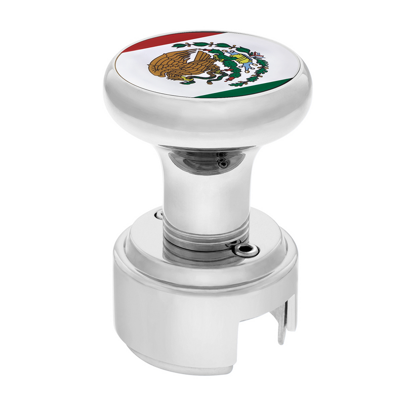 United Pacific Thread-On Gearshift Knob With 13/15/18 Speed Adapter & Mexico Flag Sticker Chrome 70794