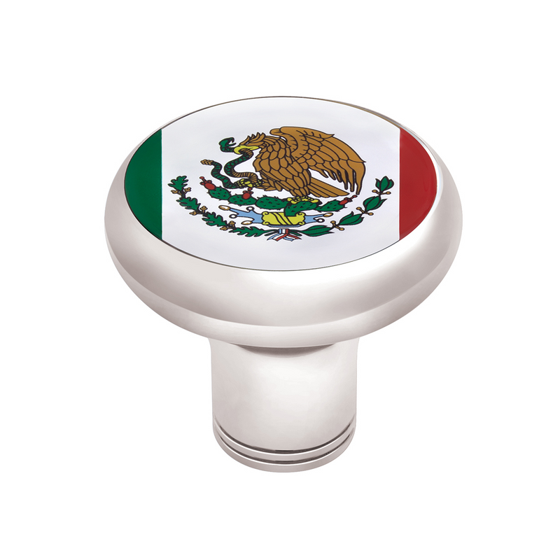 United Pacific 1/2"-13 Thread-On Gearshift Knob With Mexico Flag Sticker Chrome 70797