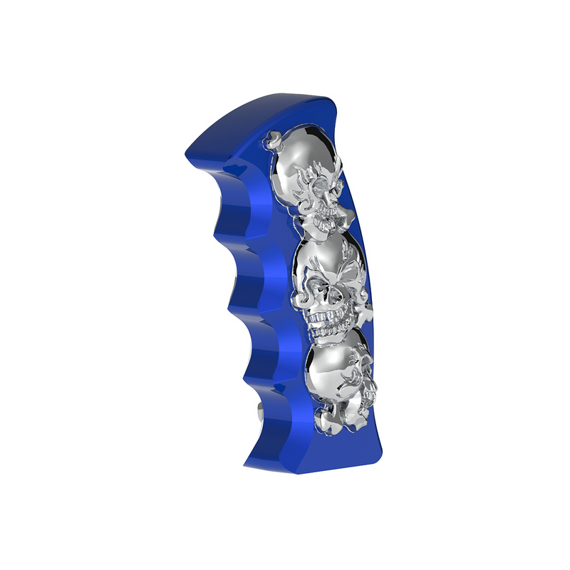 United Pacific Thread-On Skulls Pistol Grip Gearshift Knob Indigo Blue With Chrome Skulls 70814B