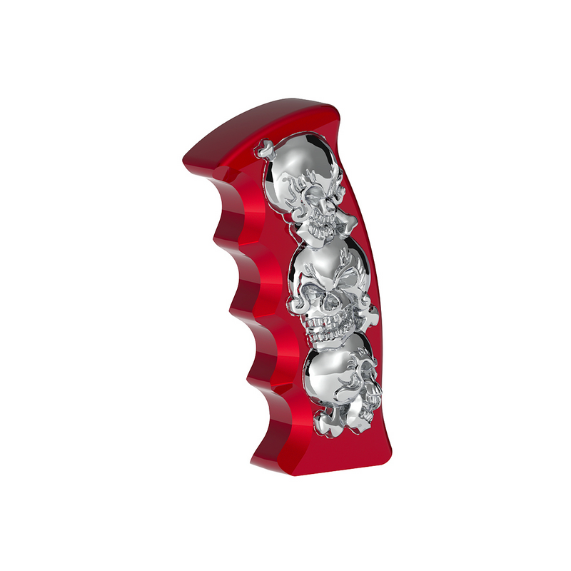United Pacific Thread-On Skulls Pistol Grip Gearshift Knob Candy Red With Chrome Skulls 70815B