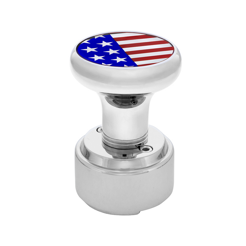 United Pacific Thread-On Gearshift Knob With 9/10 Speed Adapter & USA Flag Sticker Chrome 70824
