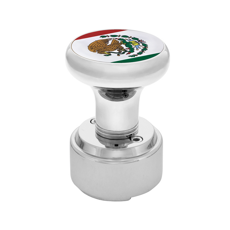United Pacific Thread-On Gearshift Knob With 9/10 Speed Adapter & Mexico Flag Sticker Chrome 70826