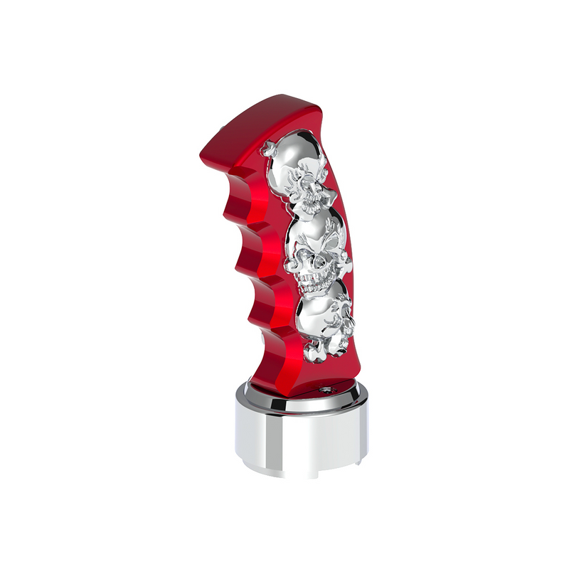 United Pacific Thread-On Skulls Pistol Grip Gearshift Knob With Chrome 9/10 Speed Adapter Candy Red With Chrome Skulls 70836