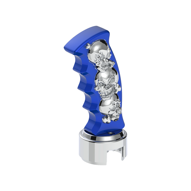 United Pacific Thread-On Skulls Pistol Grip Gearshift Knob With 13/15/18 Speed Adapter Indigo Blue/Chrome 70844