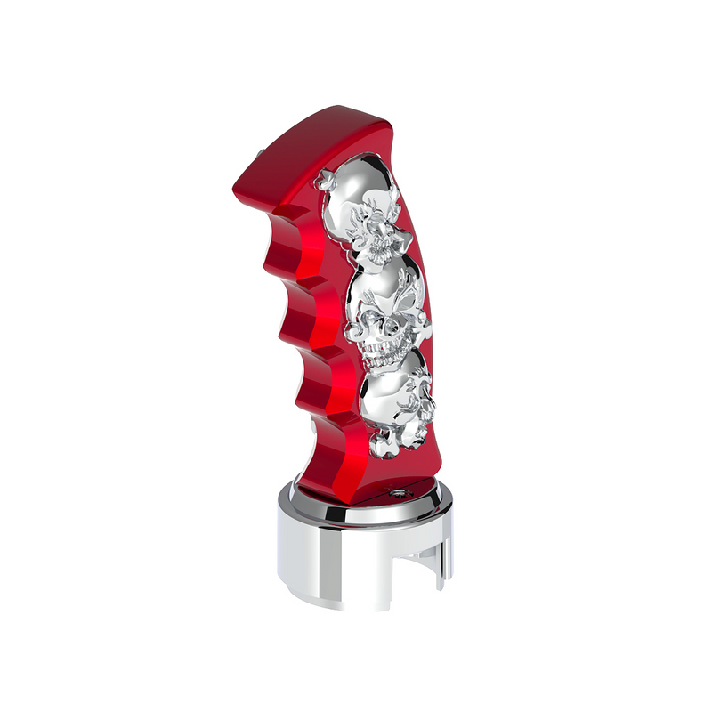 United Pacific Thread-On Skulls Pistol Grip Gearshift Knob With 13/15/18 Speed Adapter Candy Red/Chrome 70845