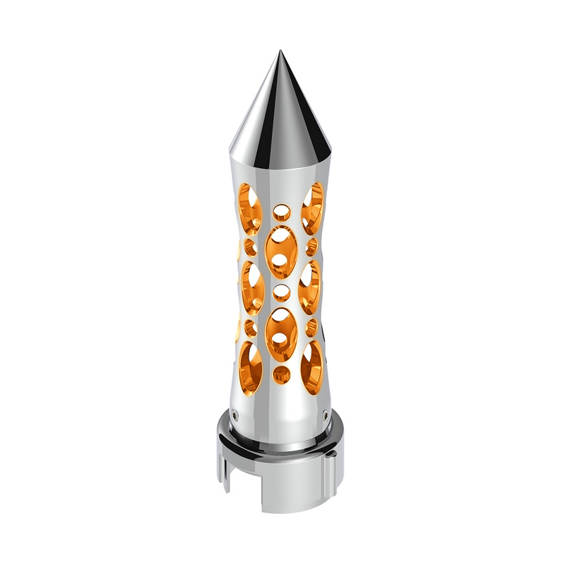 United Pacific Thread-On Daytona Style Spike Gearshift Knob With LED 13/15/18 Speed Adapter Chrome/Amber LED 70918