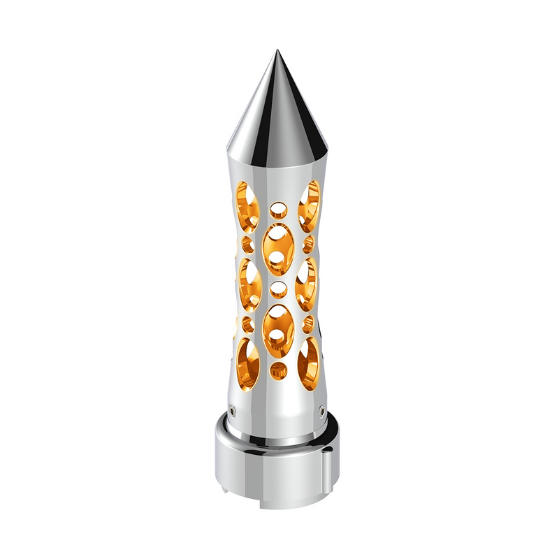 United Pacific Thread-On Daytona Style Spike Gearshift Knob With LED 9/10 Speed Adapter Chrome/Amber LED 70922