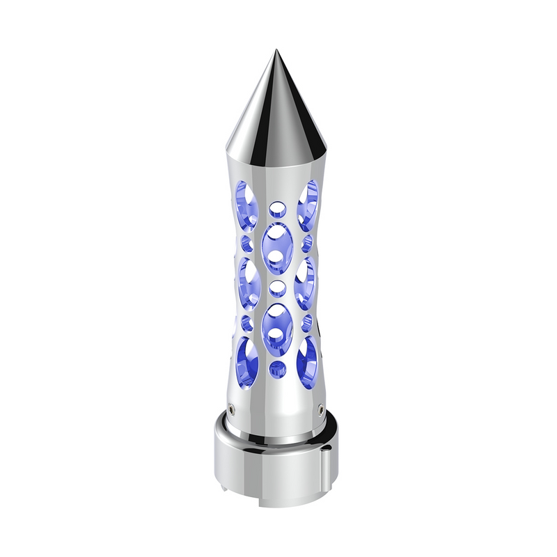 United Pacific Thread-On Daytona Style Spike Gearshift Knob With LED 9/10 Speed Adapter Chrome/Blue LED 70924