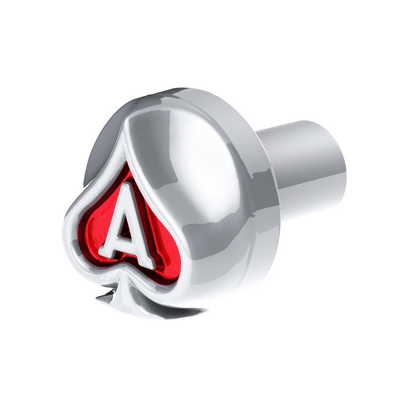 United Pacific Ace Of Spades Air Valve Knob Liquid Silver With Gloss Red Inlay 71041