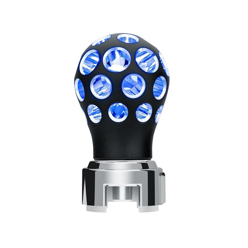 United Pacific Thread-On Matte Black Phoenix Style Ball Gearshift Knob With LED 13/15/18 Speed Adapter-Blue LED 71077
