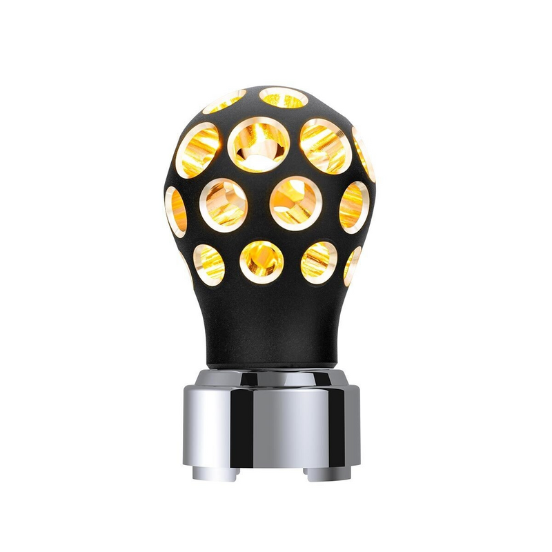 United Pacific Thread-On Matte Black Phoenix Style Ball Gearshift Knob With LED 9/10 Speed Adapter-Amber LED 71080