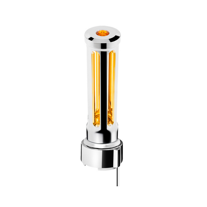 United Pacific Thread-On Chrome Sonoma Style Gearshift Knob With LED 9/10 Speed Adapter-Amber Crystal/Amber LED 71135