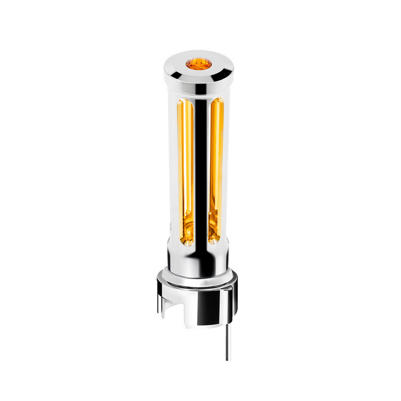 United Pacific Thread-On Chrome Sonoma Style Gearshift Knob With LED 13/15/18 Speed Adapter-Amber Crystal/Amber LED 71147