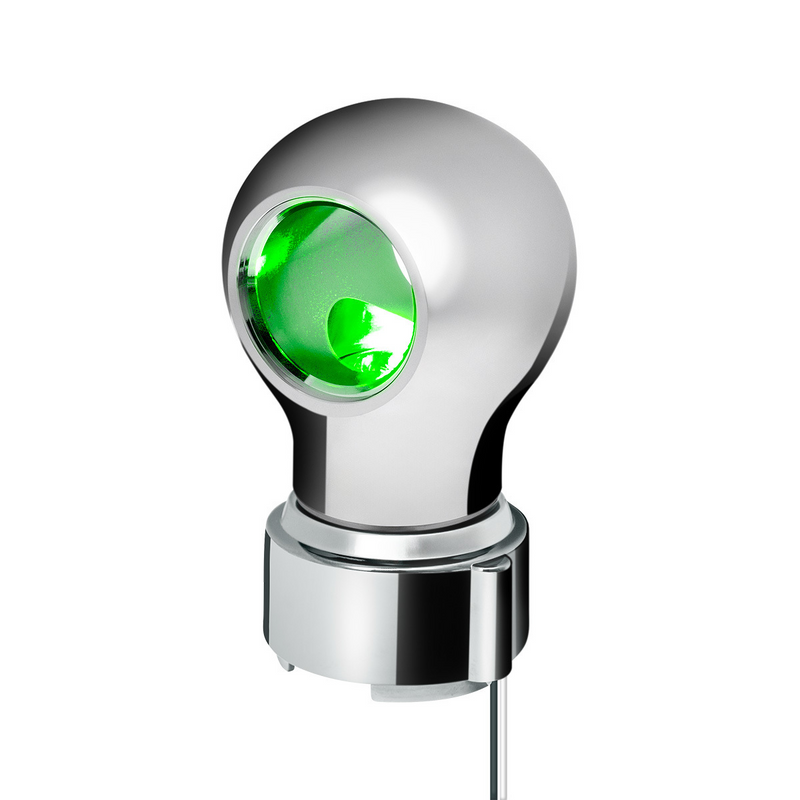 United Pacific Thread-On Chrome Charlotte Style Gearshift Knob With LED 9/10 Speed Adapter-Green LED 71166