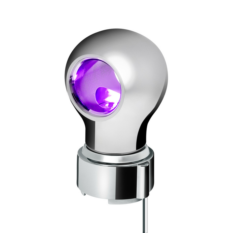 United Pacific Thread-On Chrome Charlotte Style Gearshift Knob With LED 9/10 Speed Adapter-Purple LED 71167