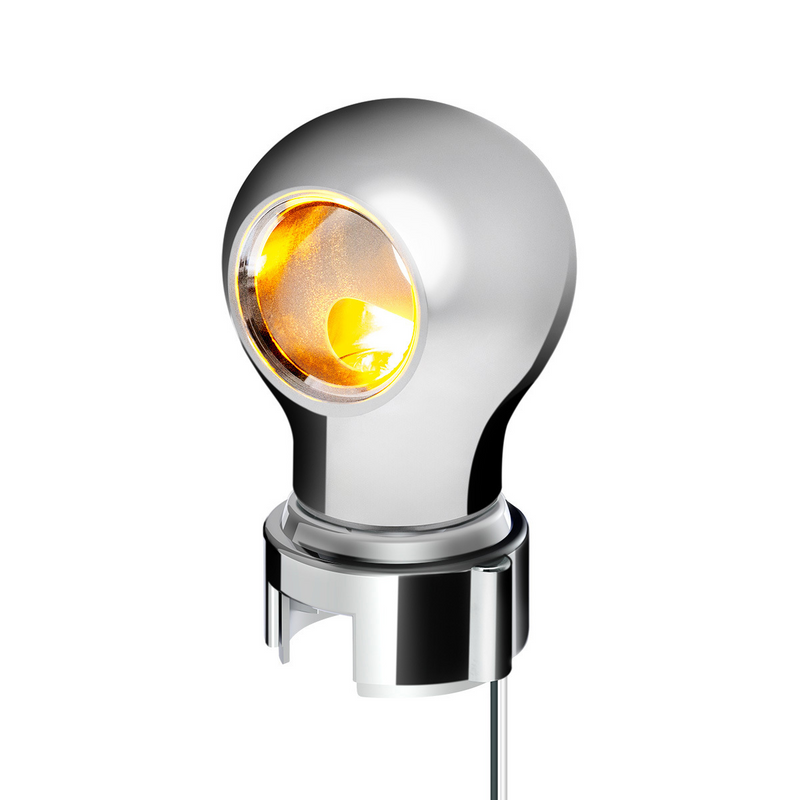 United Pacific Thread-On Chrome Charlotte Style Gearshift Knob With LED 13/15/18 Speed Adapter-Amber LED 71175