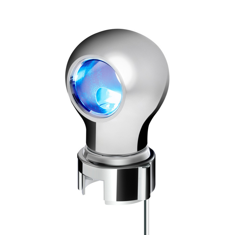 United Pacific Thread-On Chrome Charlotte Style Gearshift Knob With LED 13/15/18 Speed Adapter-Blue LED 71176