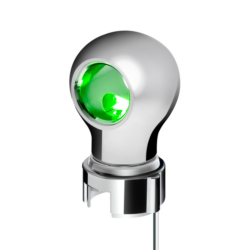 United Pacific Thread-On Chrome Charlotte Style Gearshift Knob With LED 13/15/18 Speed Adapter-Green LED 71178