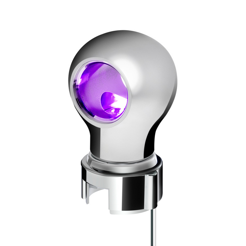 United Pacific Thread-On Chrome Charlotte Style Gearshift Knob With LED 13/15/18 Speed Adapter-Purple LED 71179
