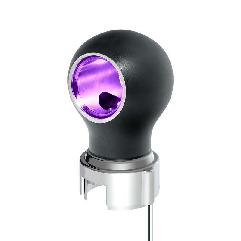 United Pacific Thread-On Matte Black Charlotte Style Gearshift Knob With LED 13/15/18 Speed Adapter-Purple LED 71185