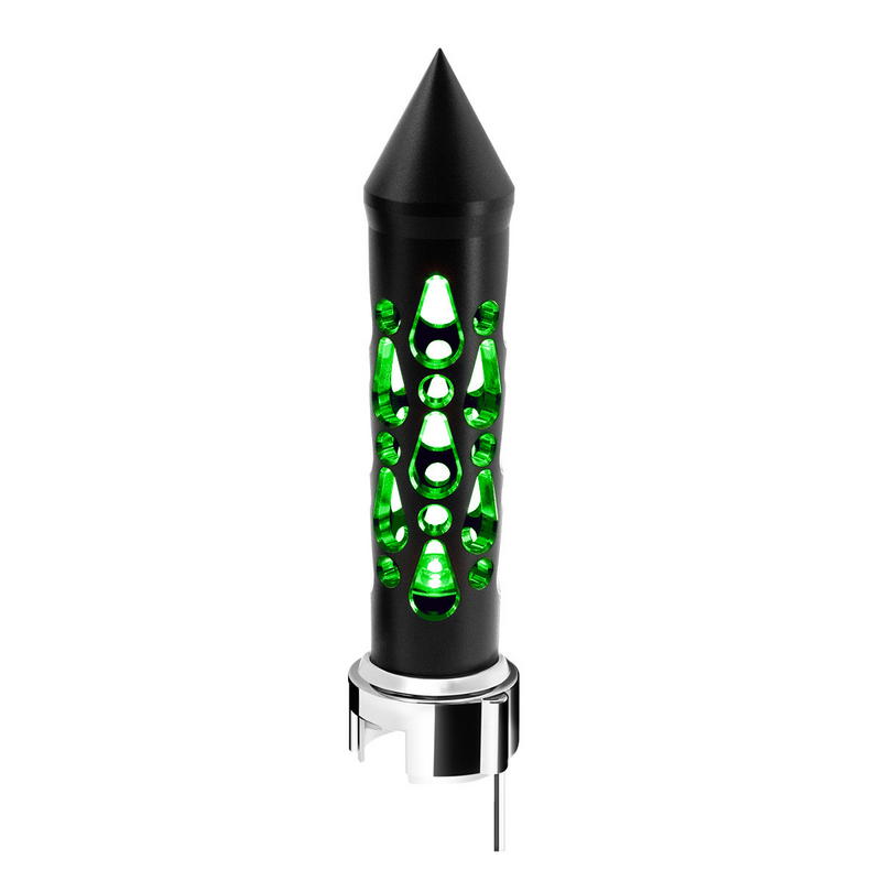 United Pacific Thread-On Brooklyn Style Spike Gearshift Knob With LED 13/15/18 Speed Adapter-Matte Black/Green LED 71205