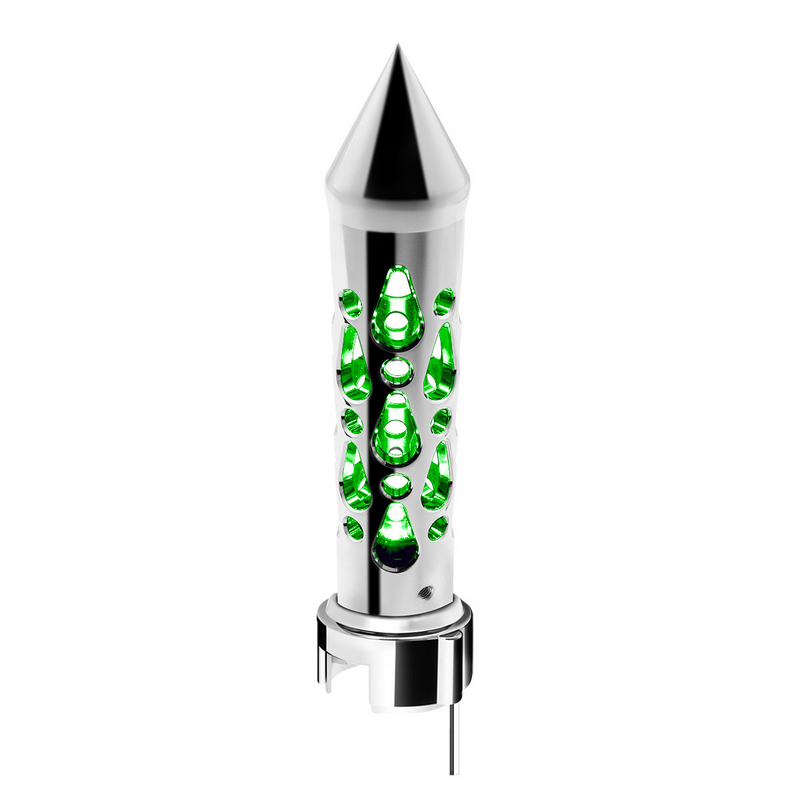 United Pacific Brooklyn Style Spike Gearshift Knob With LED 13/15/18 Speed Adapter Chrome/Green LED 71214