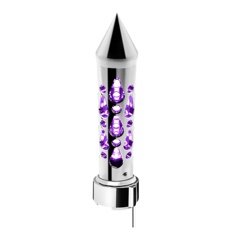 United Pacific Brooklyn Style Spike Gearshift Knob With LED 9/10 Speed Adapter Chrome/Purple LED 71217