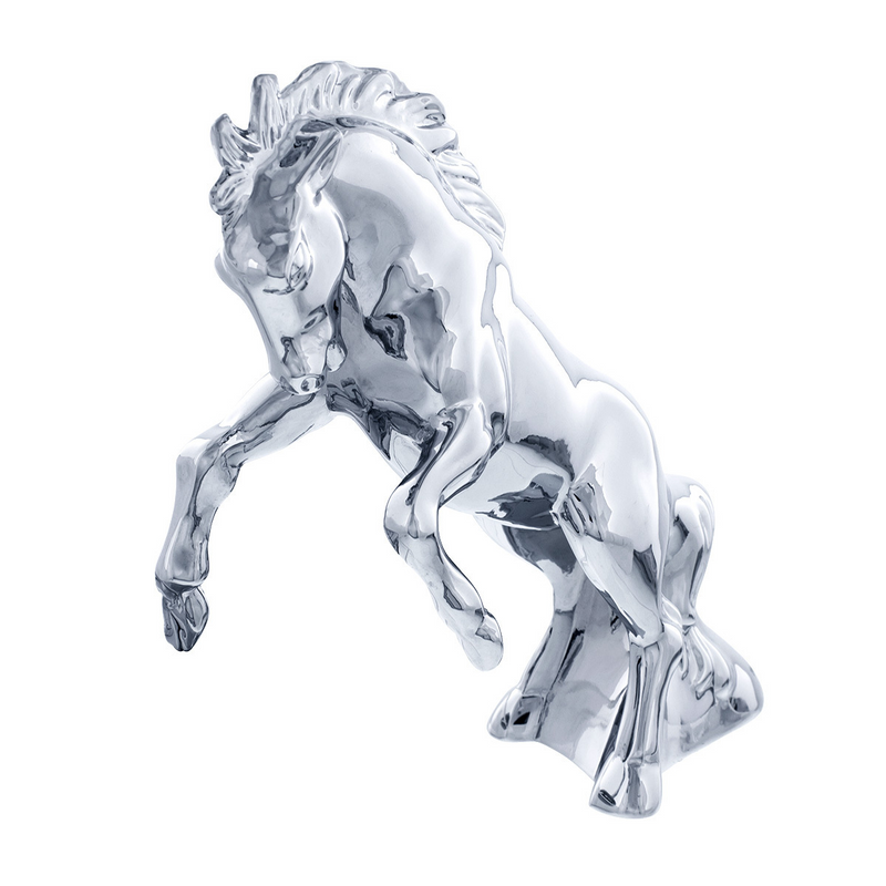 United Pacific Die-Cast Fighting Stallion Hood Ornament Chrome 72018
