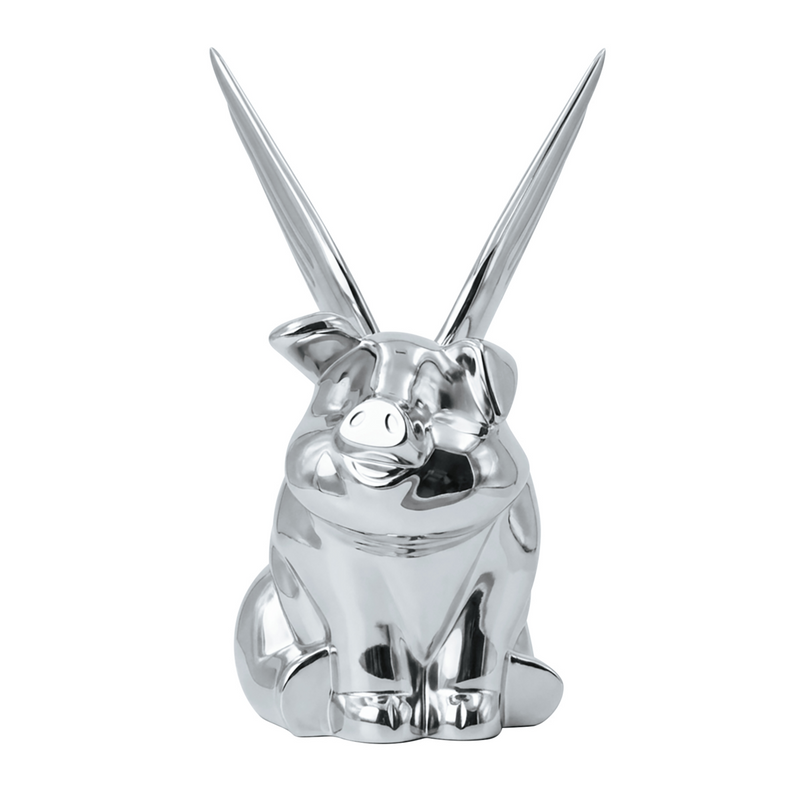 Die-Cast Sitting Pig With Wing Hood Ornament-Chrome