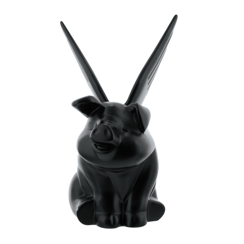 Die-Cast Sitting Pig With Wing Hood Ornament-Matte Black
