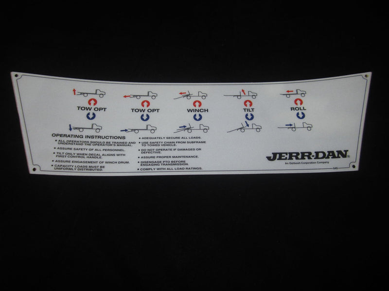 Jerr-Dan Decal Control Panel 5 Bank IRL Right 7330000649